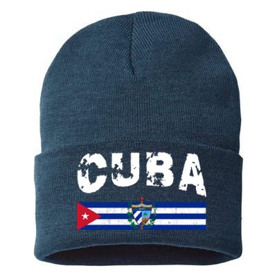 Vintage Cuba Emblem Cuban Flag Sustainable Knit Beanie