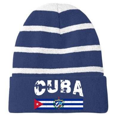 Vintage Cuba Emblem Cuban Flag Striped Beanie with Solid Band