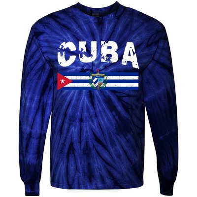 Vintage Cuba Emblem Cuban Flag Tie-Dye Long Sleeve Shirt