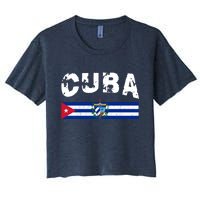 Vintage Cuba Emblem Cuban Flag Women's Crop Top Tee