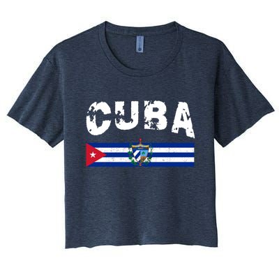 Vintage Cuba Emblem Cuban Flag Women's Crop Top Tee