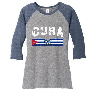 Vintage Cuba Emblem Cuban Flag Women's Tri-Blend 3/4-Sleeve Raglan Shirt