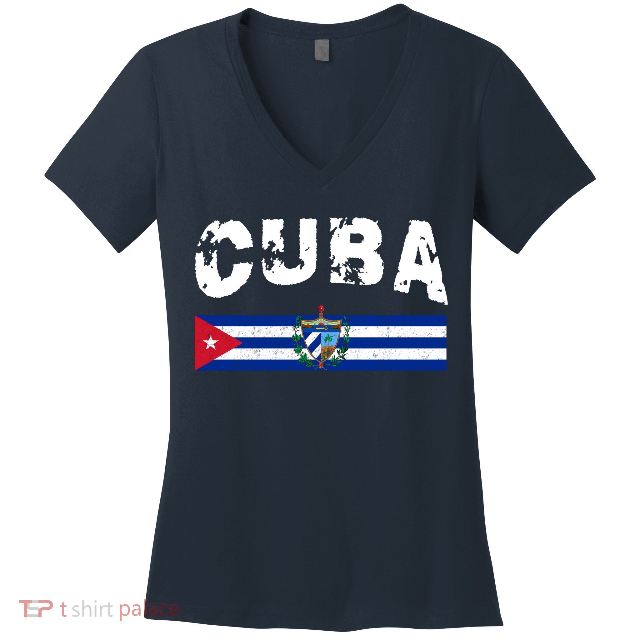 Vintage Cuba Emblem Cuban Flag Women's V-Neck T-Shirt