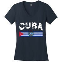 Vintage Cuba Emblem Cuban Flag Women's V-Neck T-Shirt