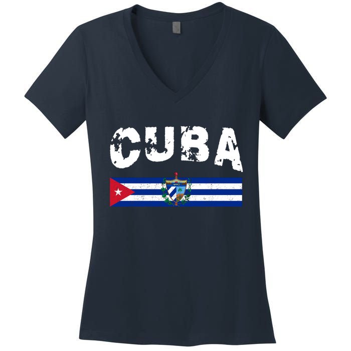 Vintage Cuba Emblem Cuban Flag Women's V-Neck T-Shirt