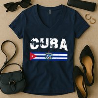 Vintage Cuba Emblem Cuban Flag Women's V-Neck T-Shirt