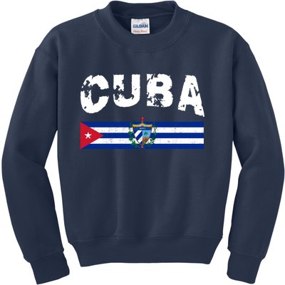 Vintage Cuba Emblem Cuban Flag Kids Sweatshirt