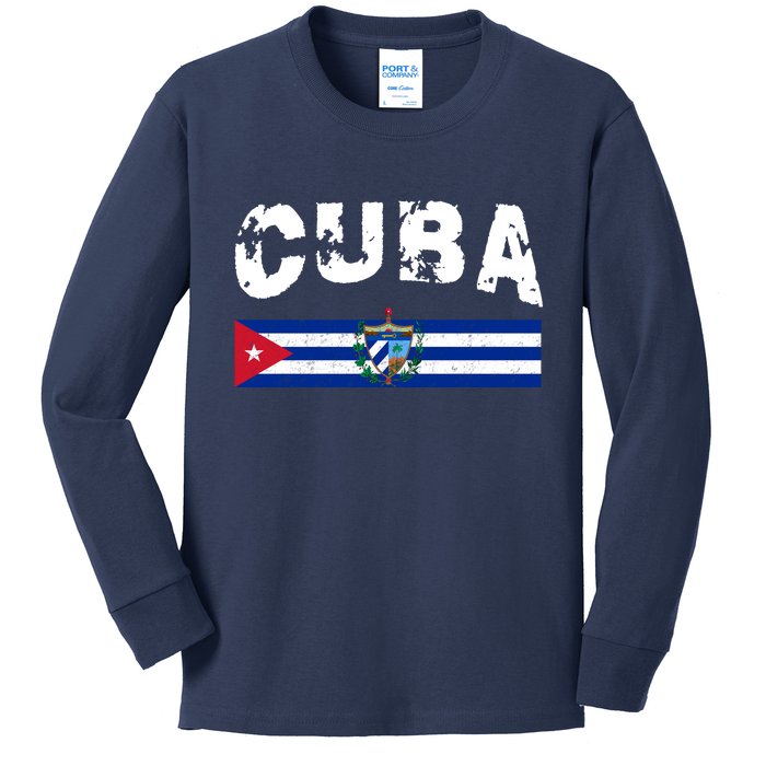 Vintage Cuba Emblem Cuban Flag Kids Long Sleeve Shirt