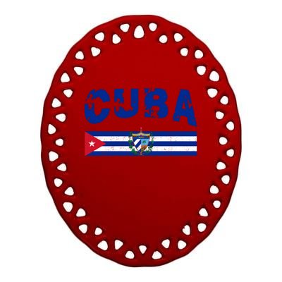 Vintage Cuba Emblem Cuban Flag Ceramic Oval Ornament