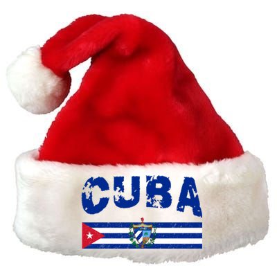 Vintage Cuba Emblem Cuban Flag Premium Christmas Santa Hat