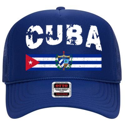 Vintage Cuba Emblem Cuban Flag High Crown Mesh Back Trucker Hat