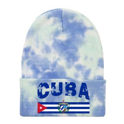 Vintage Cuba Emblem Cuban Flag Tie Dye 12in Knit Beanie