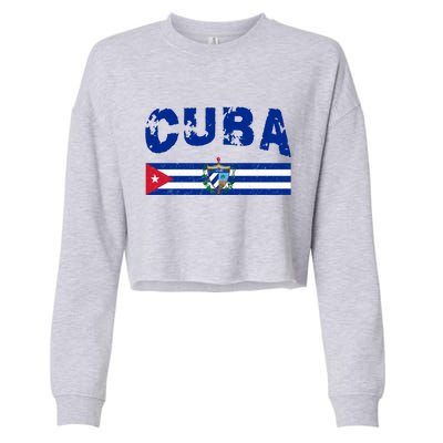 Vintage Cuba Emblem Cuban Flag Cropped Pullover Crew