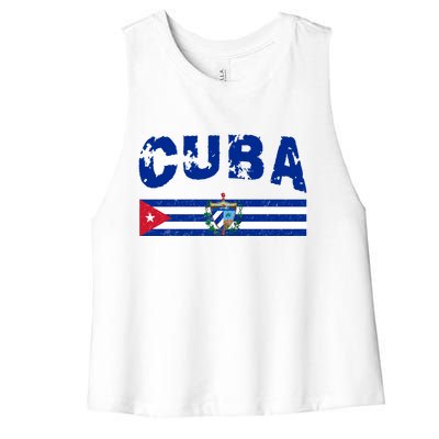 Vintage Cuba Emblem Cuban Flag Women's Racerback Cropped Tank