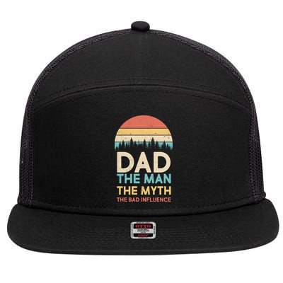 Vintage Dad Man Myth The Bad Influence 7 Panel Mesh Trucker Snapback Hat