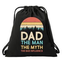 Vintage Dad Man Myth The Bad Influence Drawstring Bag