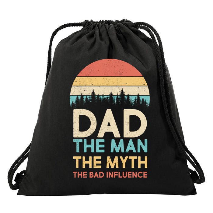 Vintage Dad Man Myth The Bad Influence Drawstring Bag