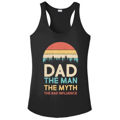Vintage Dad Man Myth The Bad Influence Ladies PosiCharge Competitor Racerback Tank