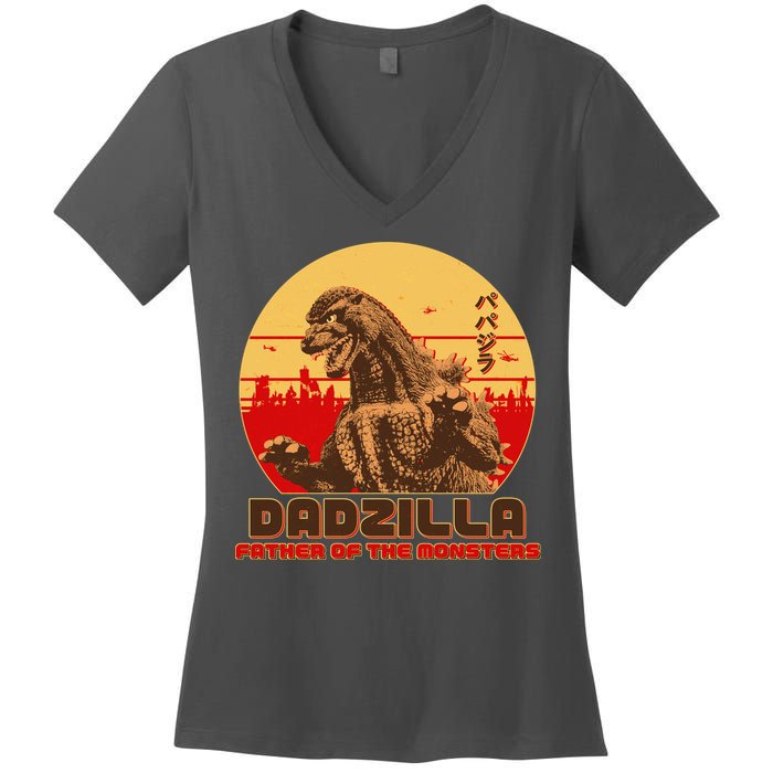 Vintage Dadzilla Father of the Monsters Women's V-Neck T-Shirt