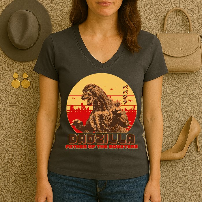 Vintage Dadzilla Father of the Monsters Women's V-Neck T-Shirt
