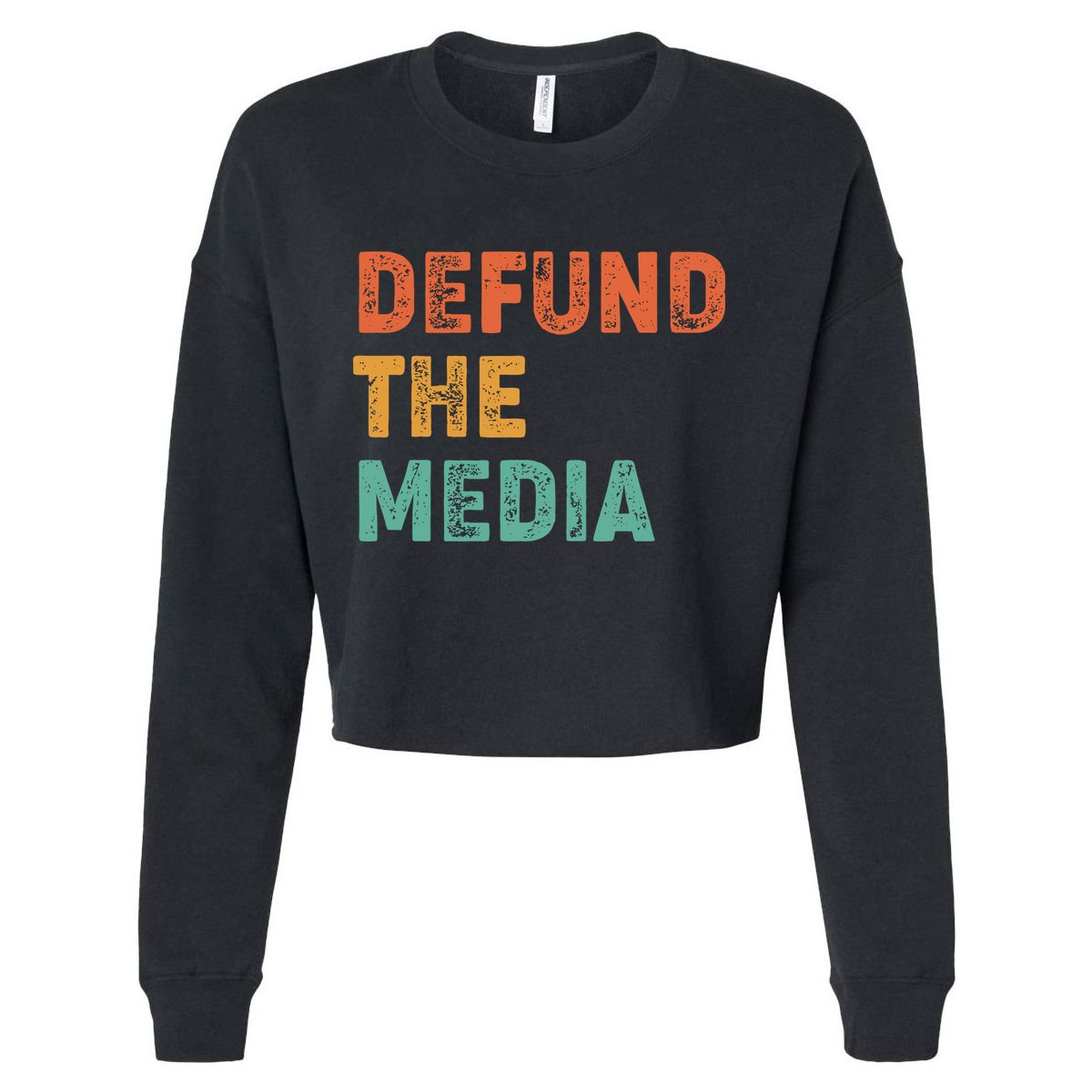 Vintage Defund The Media Cropped Pullover Crew