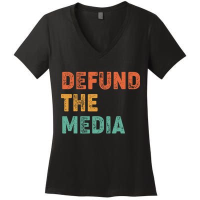 Vintage Defund The Media Women's V-Neck T-Shirt