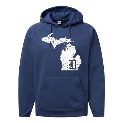 Vintage Detroit, Michigan Old English D Performance Fleece Hoodie