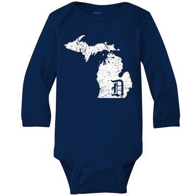 Vintage Detroit, Michigan Old English D Baby Long Sleeve Bodysuit