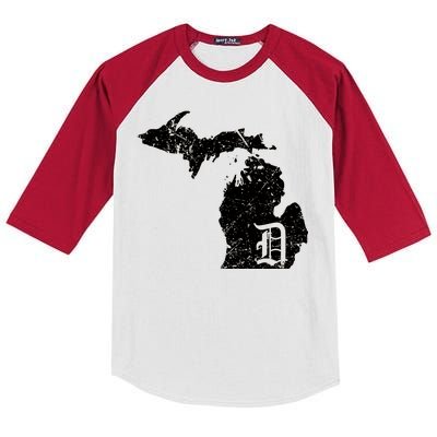 Vintage Detroit, Michigan Old English D Kids Colorblock Raglan Jersey