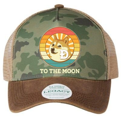 Vintage Dogecoin To The Moon Meme Emblem Legacy Tie Dye Trucker Hat