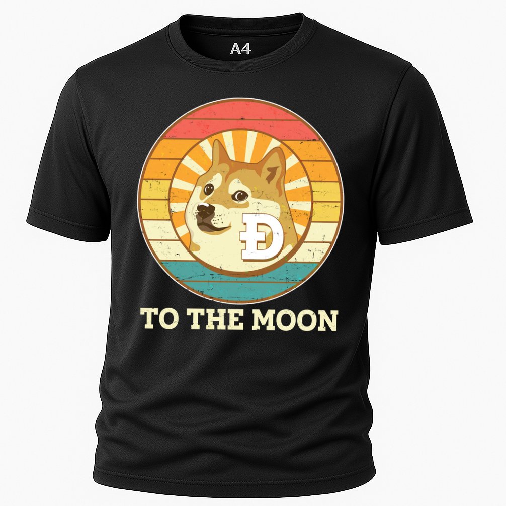 Vintage Dogecoin To The Moon Meme Emblem Cooling Performance Crew T-Shirt