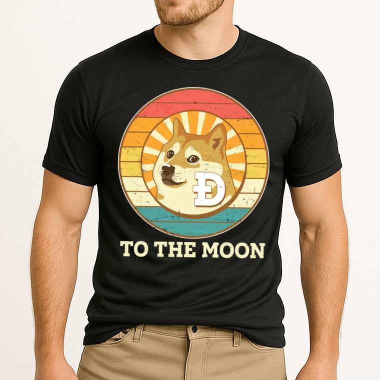 Vintage Dogecoin To The Moon Meme Emblem Cooling Performance Crew T-Shirt