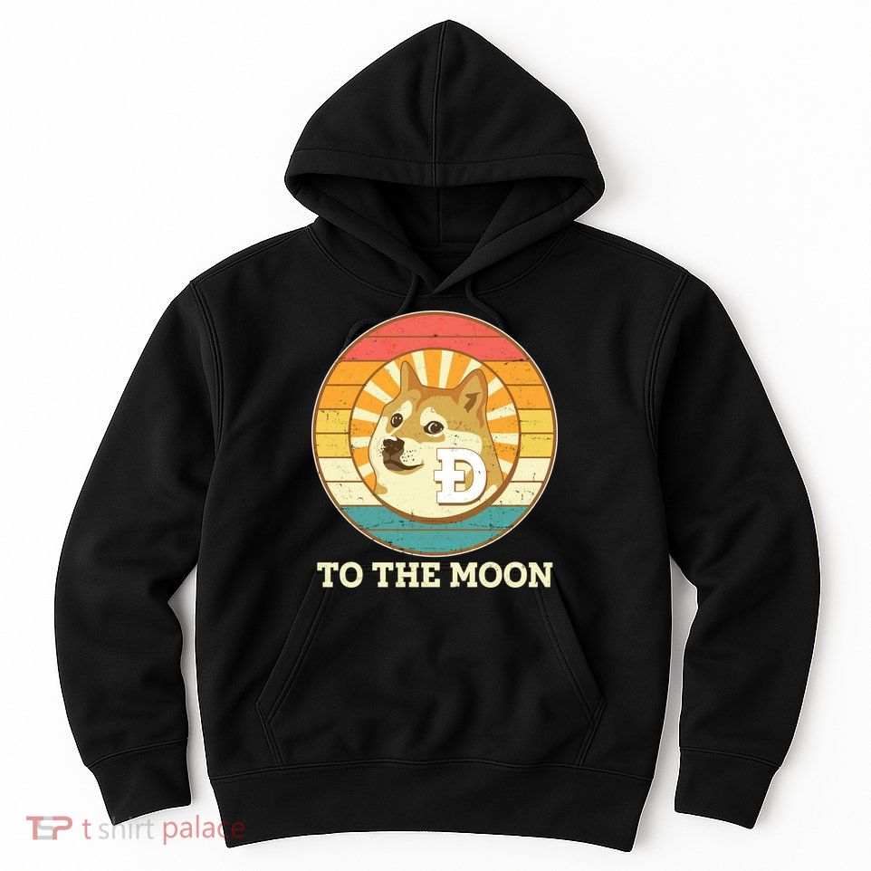 Vintage Dogecoin To The Moon Meme Emblem Hoodie