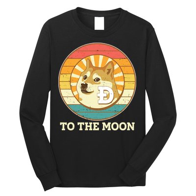 Vintage Dogecoin To The Moon Meme Emblem Long Sleeve Shirt