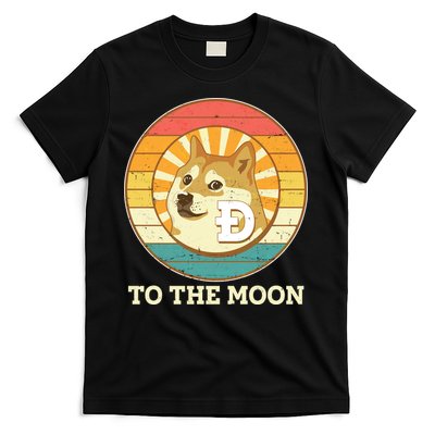 Vintage Dogecoin To The Moon Meme Emblem T-Shirt