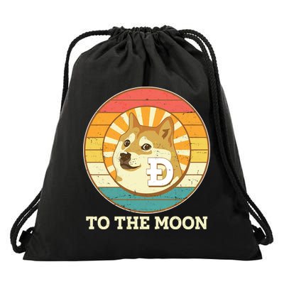 Vintage Dogecoin To The Moon Meme Emblem Drawstring Bag