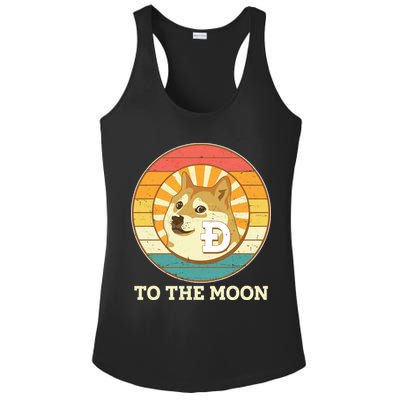 Vintage Dogecoin To The Moon Meme Emblem Ladies PosiCharge Competitor Racerback Tank