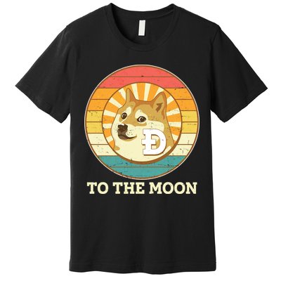 Vintage Dogecoin To The Moon Meme Emblem Premium T-Shirt