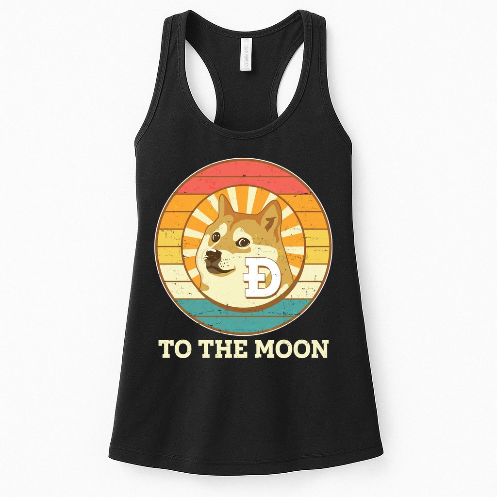 Vintage Dogecoin To The Moon Meme Emblem Womens Tank Top