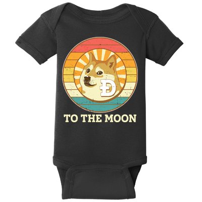 Vintage Dogecoin To The Moon Meme Emblem Baby Bodysuit