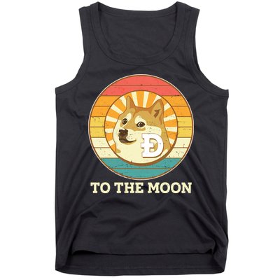 Vintage Dogecoin To The Moon Meme Emblem Tank Top