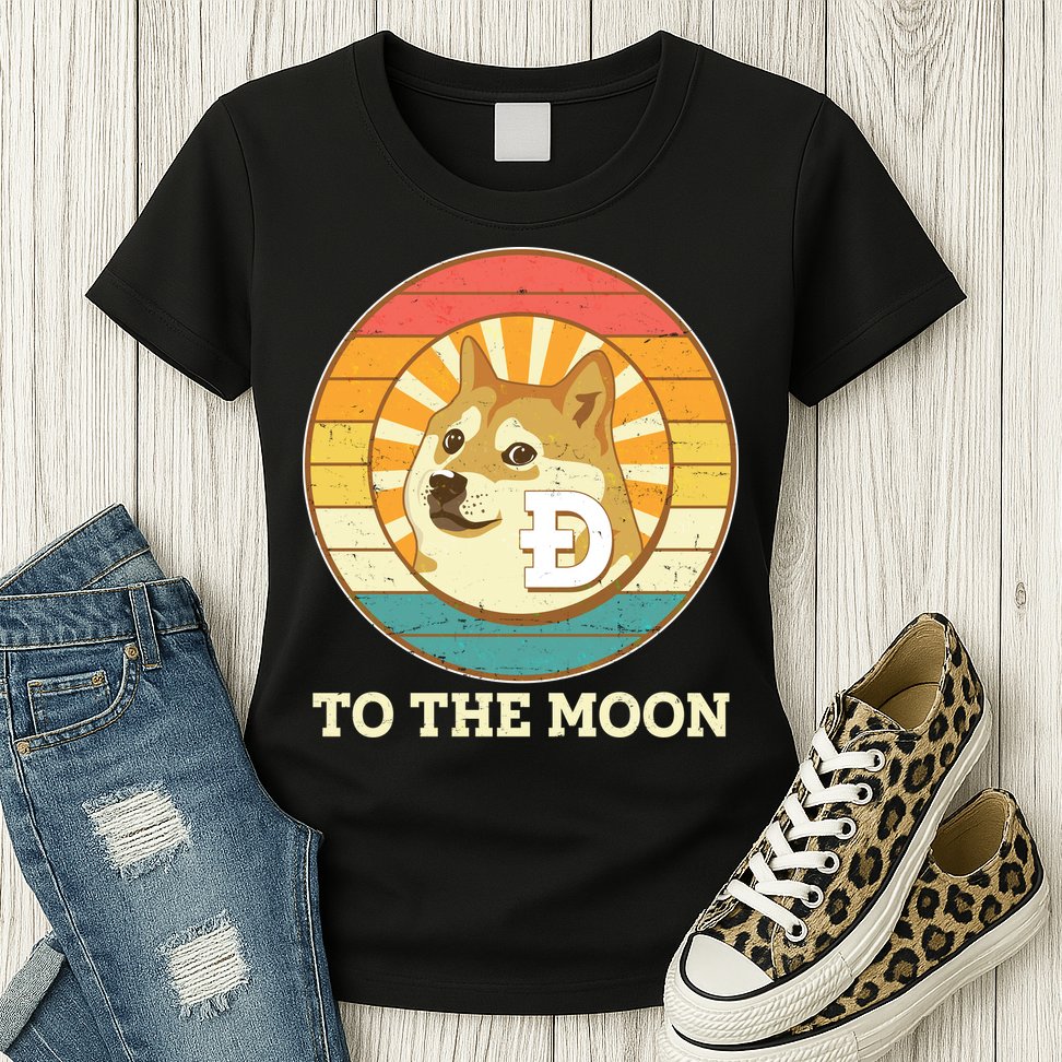 Vintage Dogecoin To The Moon Meme Emblem Womens T-Shirt