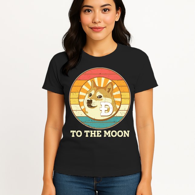 Vintage Dogecoin To The Moon Meme Emblem Womens T-Shirt