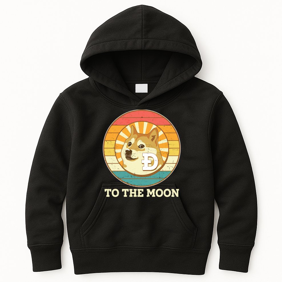 Vintage Dogecoin To The Moon Meme Emblem Kids Hoodie