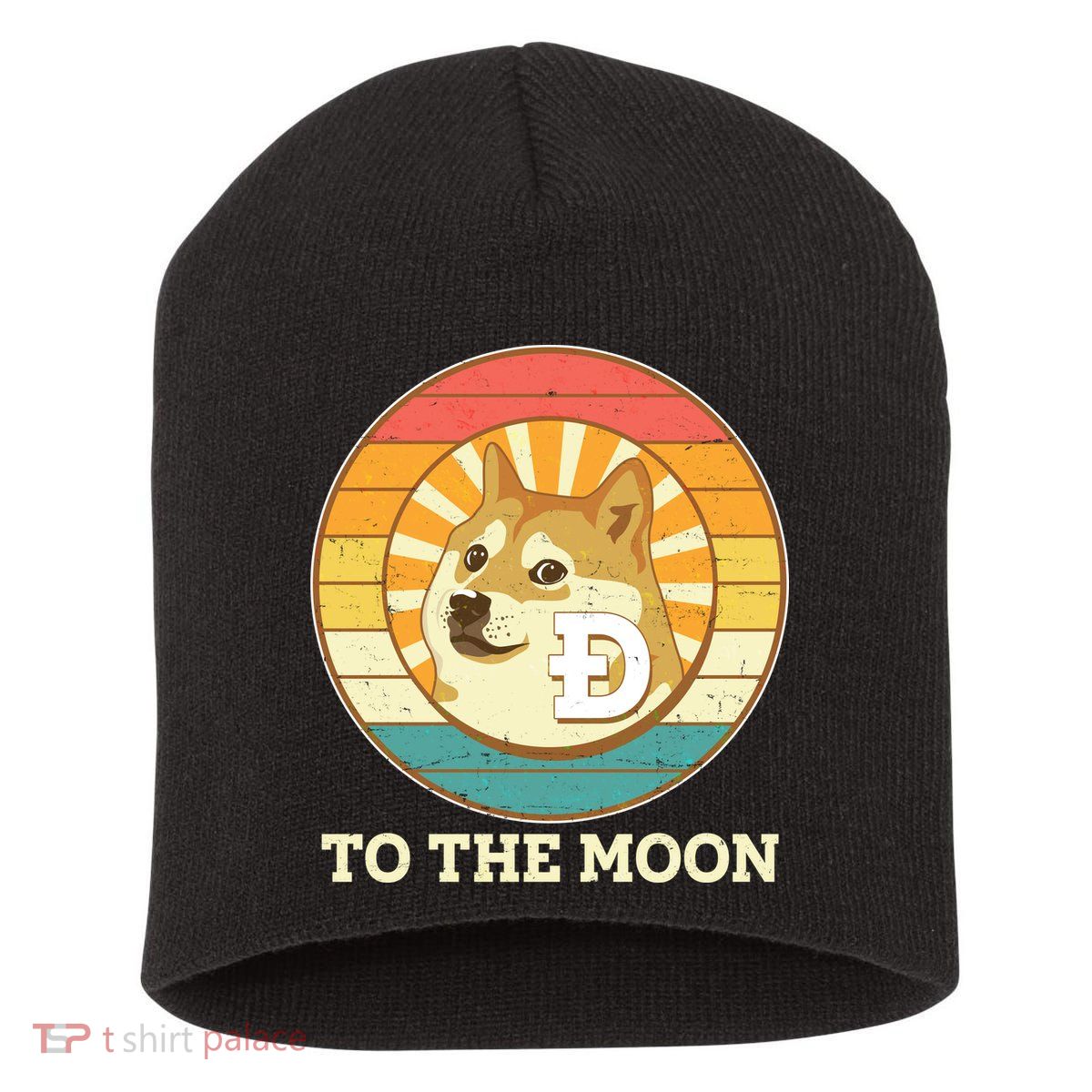 Vintage Dogecoin To The Moon Meme Emblem Short Acrylic Beanie