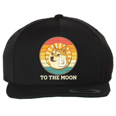 Vintage Dogecoin To The Moon Meme Emblem Wool Snapback Cap