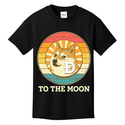 Vintage Dogecoin To The Moon Meme Emblem Kids T-Shirt