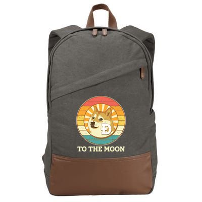 Vintage Dogecoin To The Moon Meme Emblem Cotton Canvas Backpack