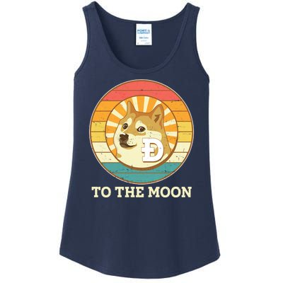 Vintage Dogecoin To The Moon Meme Emblem Ladies Essential Tank