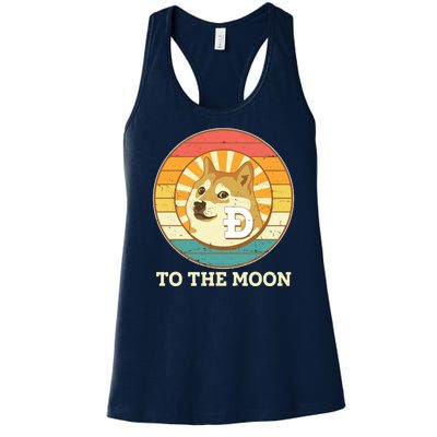 Vintage Dogecoin To The Moon Meme Emblem Women's Racerback Tank